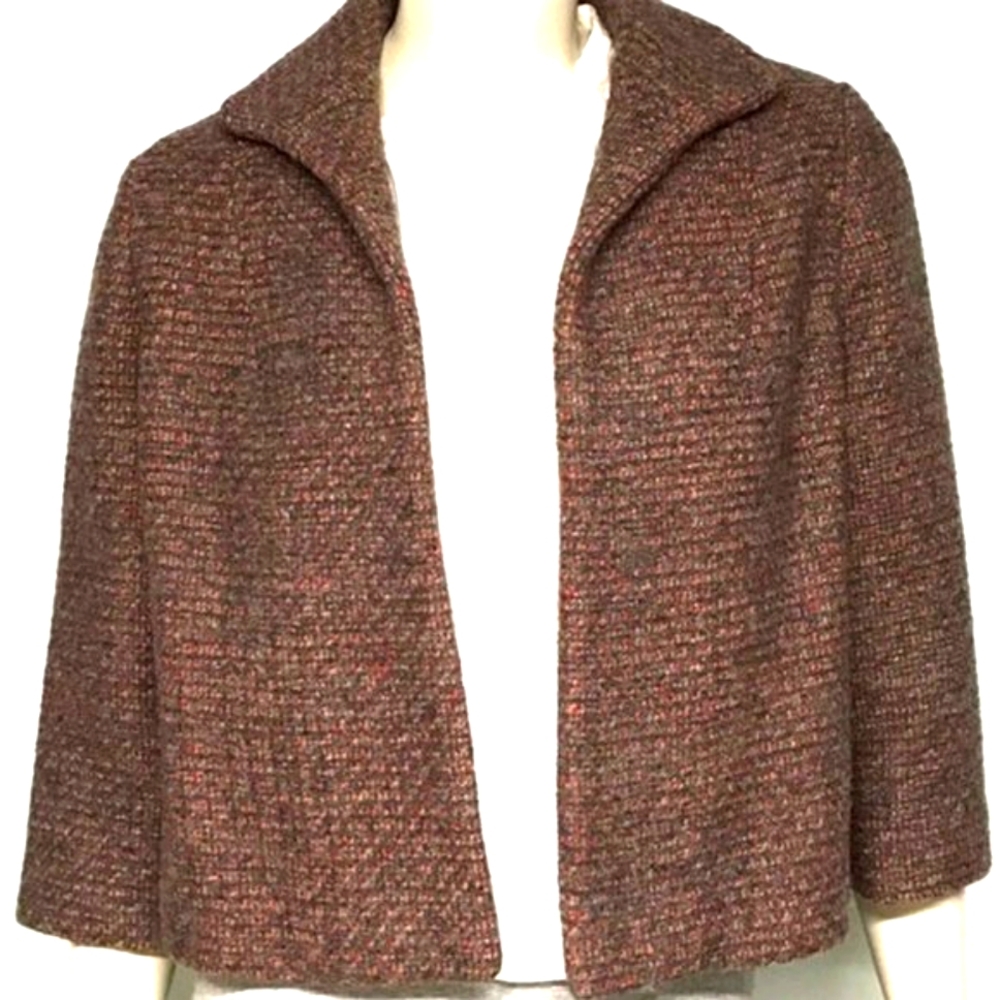 🍂 Vintage 1950's Brown Gold Sienna Tweed Open Front Jacket Blazer - M - Picture 1 of 9